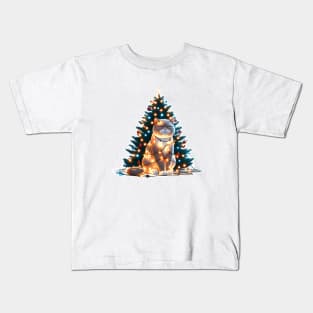 Cute Kitty by the Christmas Tree: Limited Edition Print Kids T-Shirt